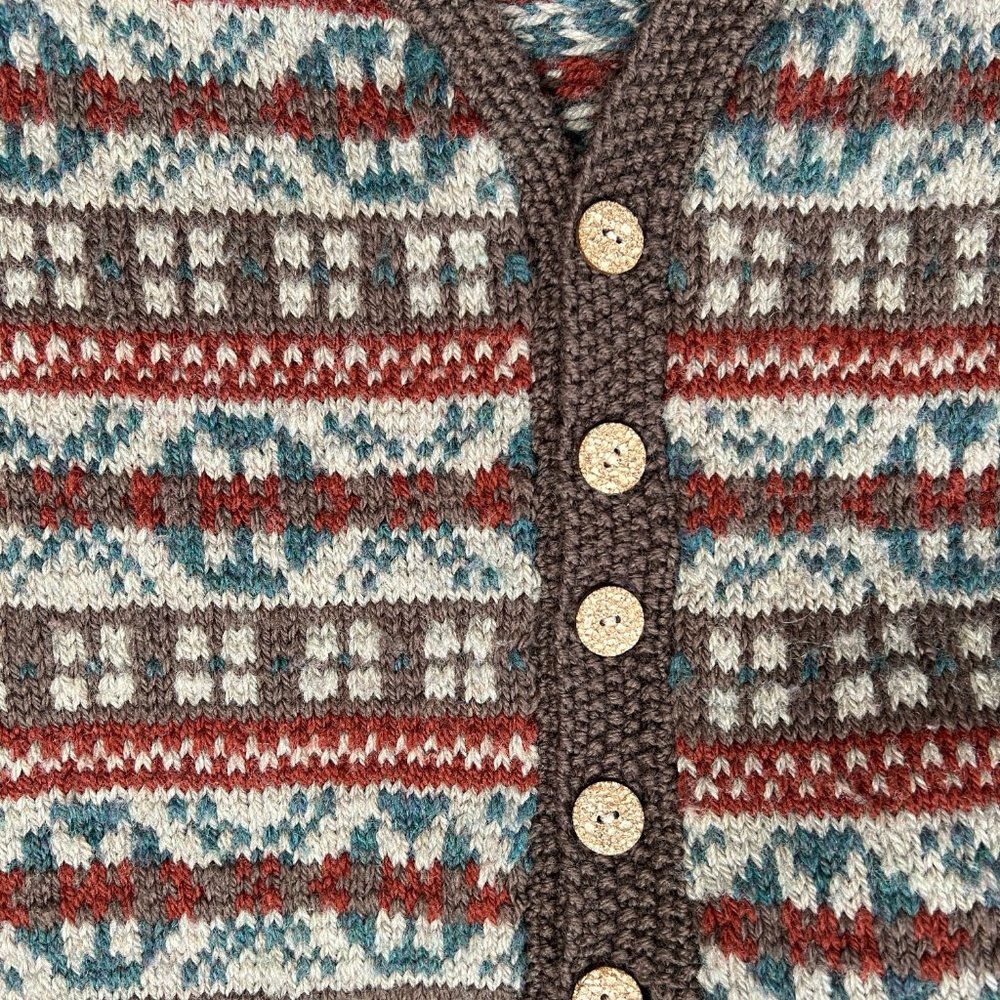 Vintage Handmade Rustic Cottagecore Fair Isle Knit Sweater Vest Cardigan Grandpa - Picture 5 of 8